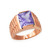 Mens Square CZ Birthstone Watchband Ring in Rose Gold