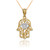 Two-Tone Yellow Gold Filigree Hamsa Evil Eye Charm Necklace