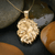 Yellow Gold Lion Face Sparkle Cut Pendant Necklace