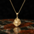 Flaming Skull Yellow Gold Pendant Necklace