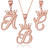 Rose Gold Cursive Crown Letter Initial Pendant Necklace