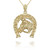 Gold Large Horseshoe With Horse Face Pendant Necklace 