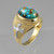 Gold Fleur-de-Lis Cross Blue Copper Turquoise Oval Gemstone Ring