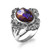 Sterling Silver Fleur-de-Lis Purple Copper Turquoise Ring for Women