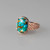 Blue Copper Turquoise Oval Cabochon Gold Lattice Band Ring