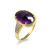 Gold CZ Band Purple Amethyst Oval Cabochon Gemstone Ring