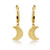 Yellow Gold Crescent Moon Cuban Link Huggie Earrings