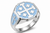 Sterling Silver Enamel Jerusalem Cross Octagon Signet Ring - Color Options