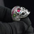 Mens Sterling Silver Sugar Skull Ring with Pirate Eye Patch Red Black and Multicolor CZ Stones