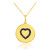 Heart disc pendant necklace with black diamonds in 14k gold.