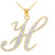14k Gold Letter Script "H" Diamond Initial Pendant Necklace