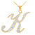 14k Gold Letter Script "K" Diamond Initial Pendant Necklace