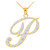 14k Gold Letter Script "P" Diamond Initial Pendant Necklace