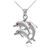 Sterling Silver Red CZ Jumping Triple Dolphin Pendant Necklace