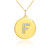 Letter "F" disc pendant necklace with diamonds in 10k or 14k yellow gold.