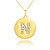 Gold Letter "N" Initial Diamond Disc Pendant Necklace