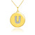 Gold Letter "U" Initial Diamond Disc Pendant Necklace