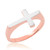 Solid Two-Tone Rose Gold Polished Band Flat Top Sideways Cross Ring