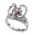 White Gold Ram Head Red CZ Textured Ring