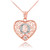 Two Tone Rose Gold Filigree Heart "O" Initial CZ Pendant Necklace