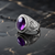 Sterling Silver Jerusalem Cross Amethyst Cabochon Statement Ring