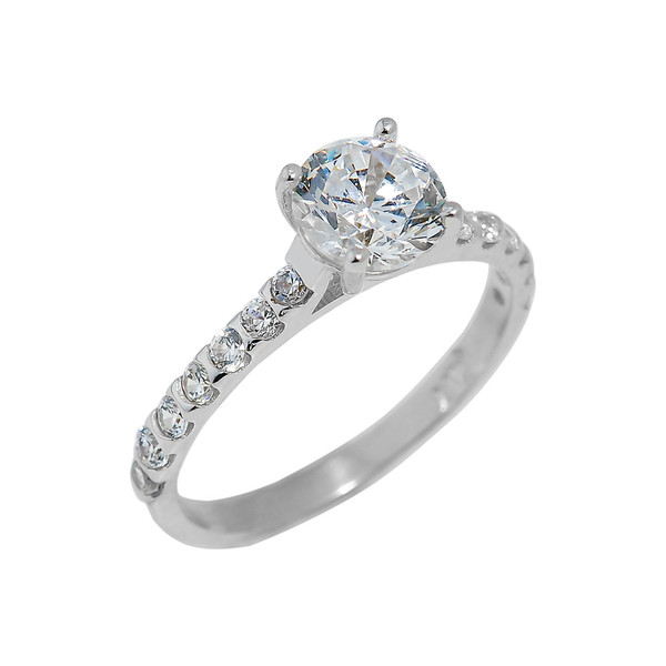 White Gold Ladies Engagement Ring with Cubic Zirconia