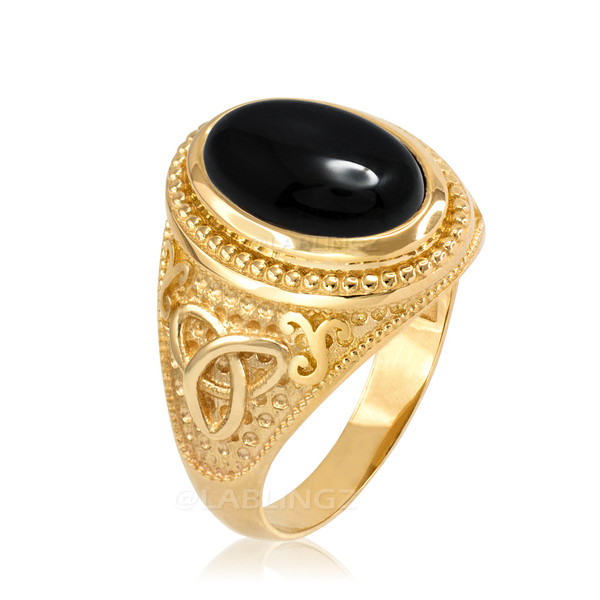 Yellow Gold Celtic Knot Black Onyx Statement Ring