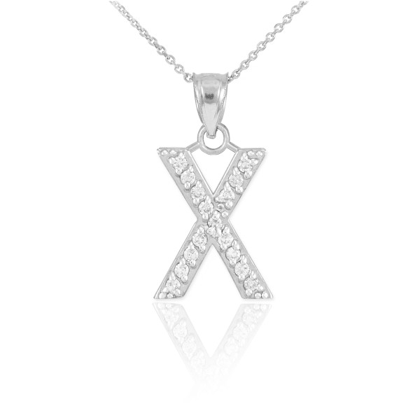 White Gold Letter "X" Diamond Initial Pendant Necklace