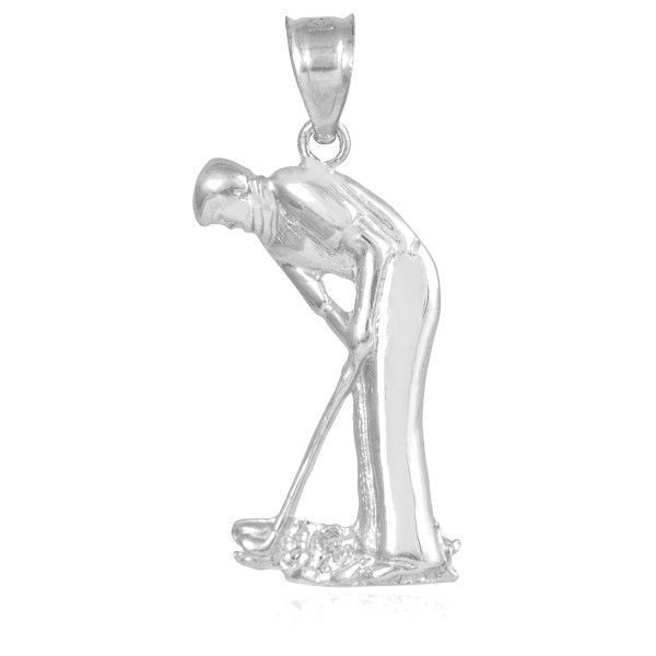 White Gold Putter Golfer Sports Charm Pendant