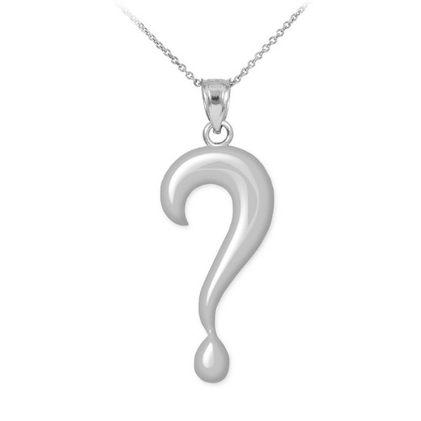 White Gold Question Mark Pendant Necklace