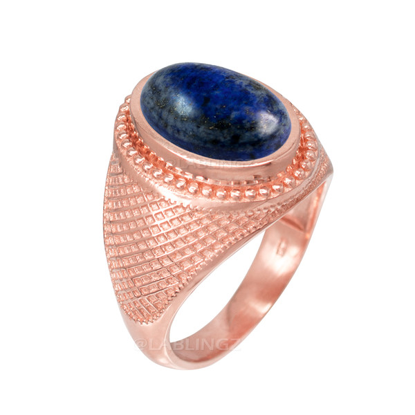 Rose Gold Textured Band Lapis Lazuli Statement Ring