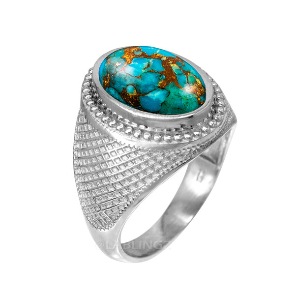 White Gold Blue Copper Turquoise Statement Ring