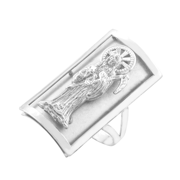 White Gold Santa Muerte Grim Reaper Fancy Ring 1.2 Inches