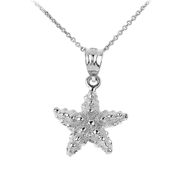 White Gold Sea Star Charm Pendant Necklace