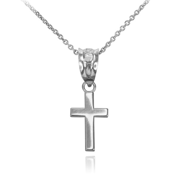 White Gold Smooth Mini Cross Necklace