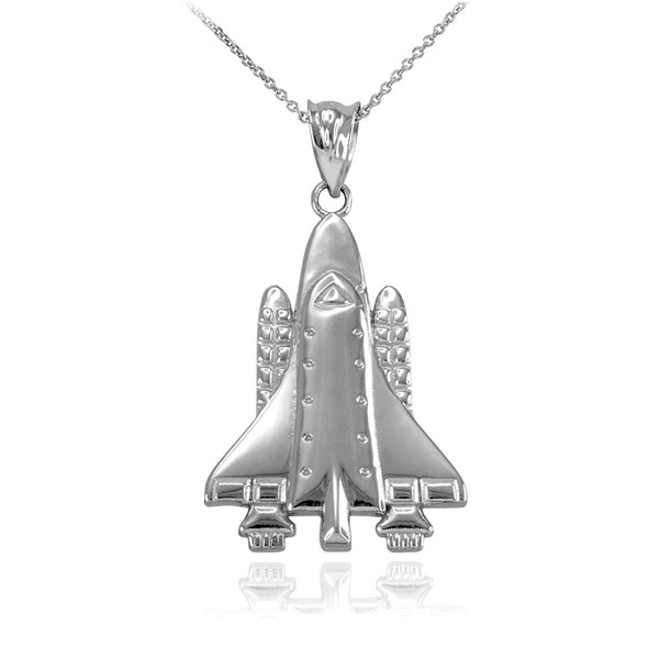White Gold Space Ship Pendant Necklace