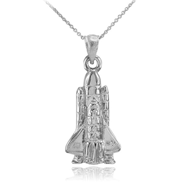 White Gold Space Shuttle Pendant Necklace
