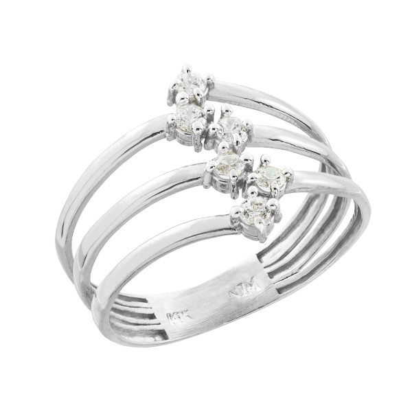 White Gold Three-Band CZ Ring