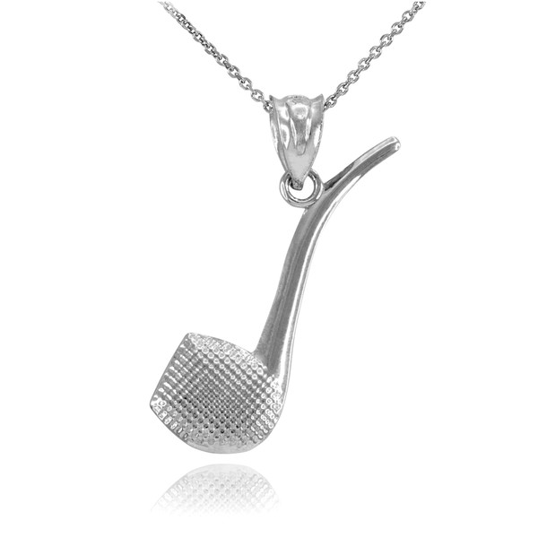 White Gold Tobacco Pipe Charm Necklace