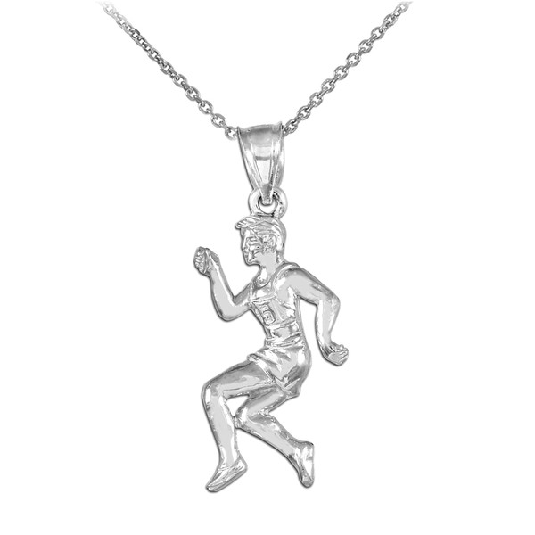 White Gold Track Runner Pendant Necklace