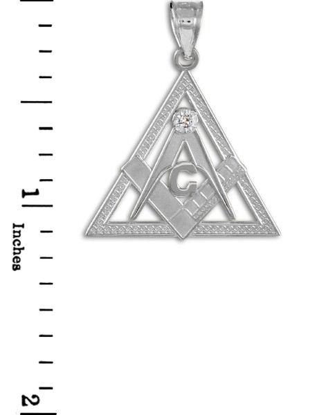 White Gold Triangle Freemason Diamond Masonic Pendant Necklace