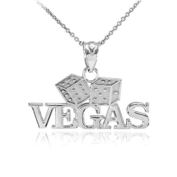 White Gold VEGAS Dice Pendant Necklace