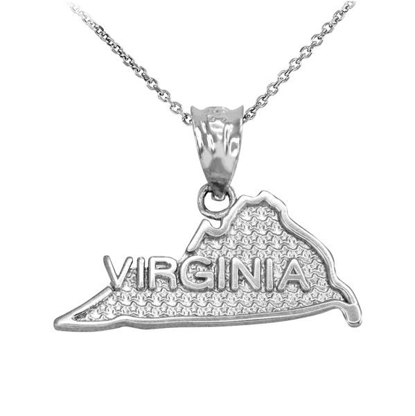 White Gold Virginia State Map Pendant Necklace