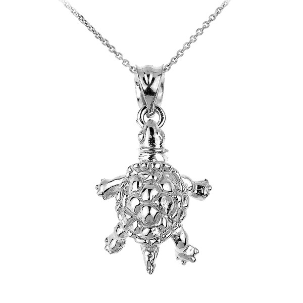 White Solid Gold Turtle Charm Pendant Necklace