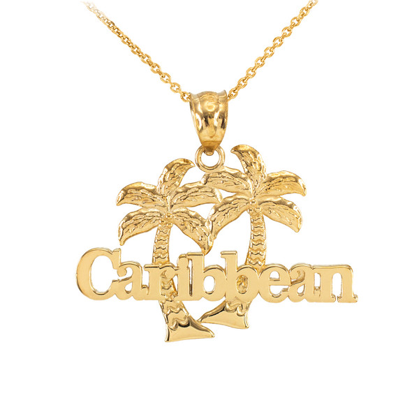 Yellow Gold Caribbean Palm Tree Pendant Necklace