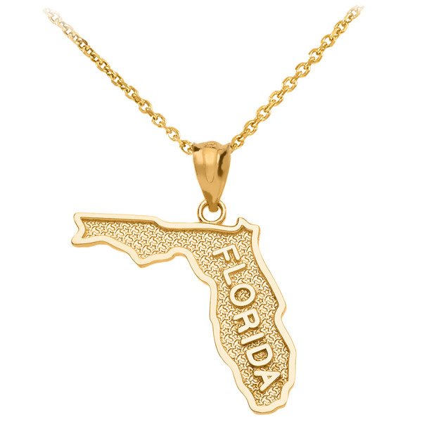 Yellow Gold Florida State Map Pendant Necklace