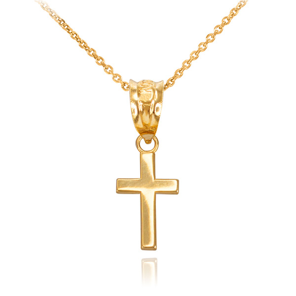 Yellow Gold Smooth Mini Cross Necklace