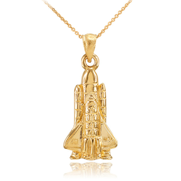 Yellow Gold Space Shuttle Pendant Necklace