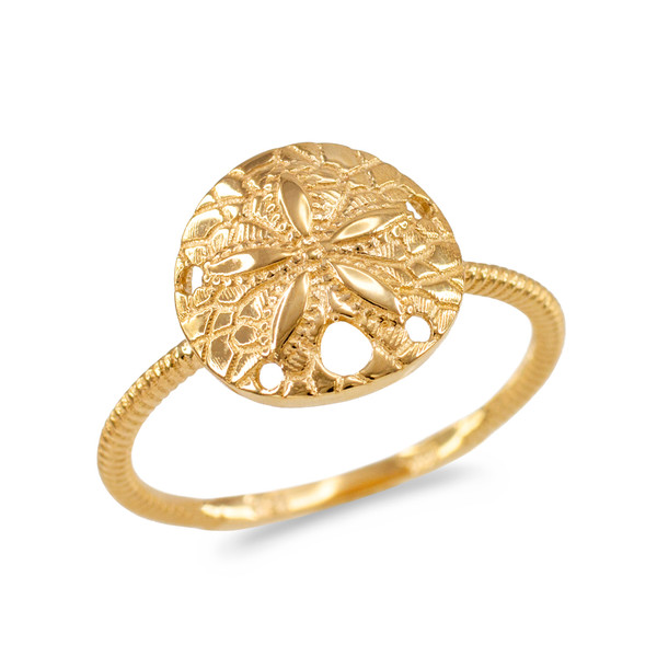 Yellow Gold Twisted Rope Band Sand Dollar Ring