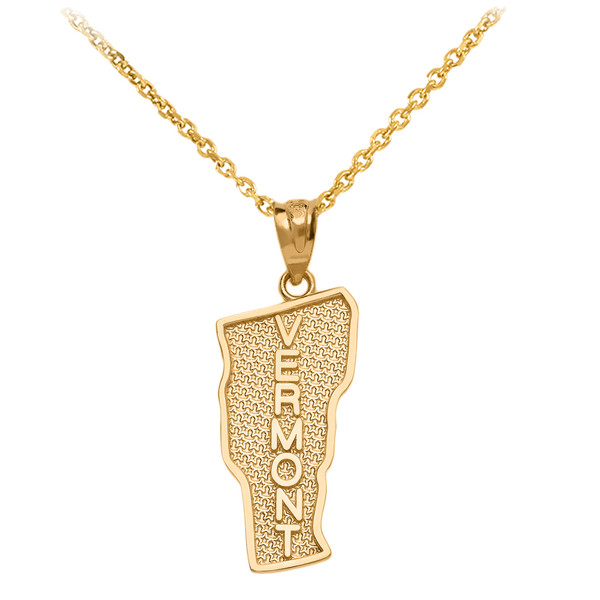 Yellow Gold Vermont State Map Pendant Necklace
